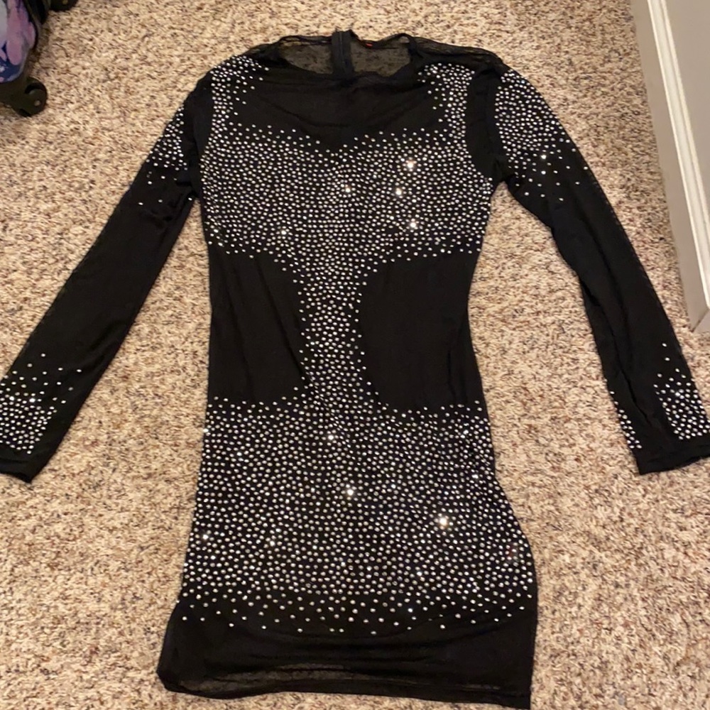 Sheer Rhinestone Mesh Dress